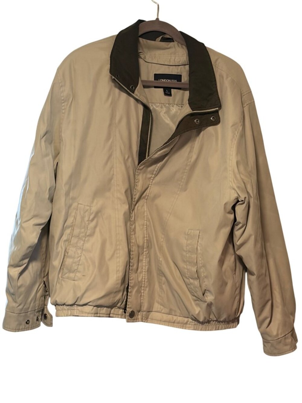 London Fog Thame Mens Size Large Jacket Full Zip Snap Coat Khaki Tan Beige